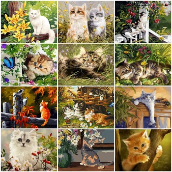 HUACAN Imagem Por Números Animal Gato de Desenho Sobre Tela pintado à mão de Arte Presente DIY Imagem Pelo Número de Flores Kits de Decoração para Casa
