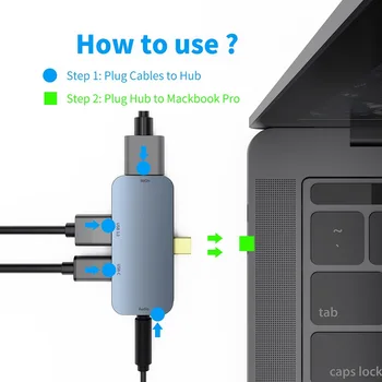USB-C-Hub Adaptador USB 3.0 4K HD Display de 60W Tipo-C PD Carregamento de 3,5 mm de Áudio Para IPad Pro Para 2020 Smartphone