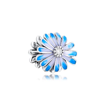 Acsesoris para as mulheres Blue Daisy Encanto da Flor Jóia da Prata Esterlina se Encaixa prata 925 pulseiras Para a Mulher DIY Esferas