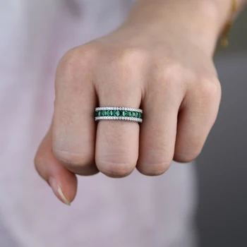 Branco verde baguette cz total de pedra eternidade banda de noivado anel de banda para as mulheres de alta qualidade