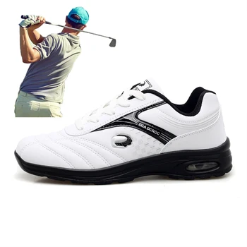 Sapatos De Golfe Homens De Couro Impermeável Sapatos De Golfe Almofada Euro 38-45 Spikeless Sapatos De Golfe Homem Andando De Tênis Formadores Jogador