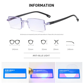Anti Luz Azul Terminou Miopia Óculos De Negócios Sem Moldura, Míope, Óculos De Prescrição De Óculos De Grau -1.0 Para -4.0