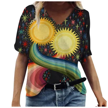 40# Mulheres Gráfico Superior T-shirt Retro Senhoras Senhoras de T-shirt de Verão Cogumelo Impressão de mangas Curtas em torno do Pescoço T-shirt Camisa Casual