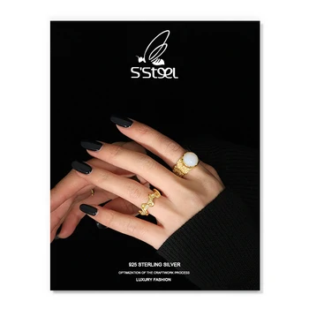 S'STEEL de Luxo Anéis de Presente Para as Mulheres 925 Sterling Prata Oval Opala Designer de Ouro Aberta Anel Bijoux Femme Prata 925 Jóias Finas