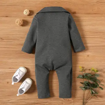 PatPat 2020 Novo a Primavera e o Outono Bebê Cavalheiro Sólido Macacão para Bebê Menino Bodysuits Roupas