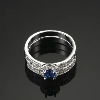 Cor prata Azul Cristal Conjunto de Anel de Moda de Casamento & Noivado Conjunto de Anel de Jóias Para Mulheres com Austríaca de cristais ZYR506