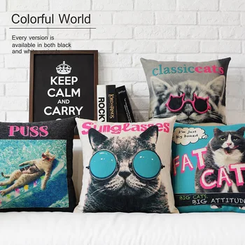 Criativo Retro de desenhos animados gato cor-de-rosa Travesseiro capa de almofada lombar Linho fronha Almofadas decorativas almofadas do sofá de casa