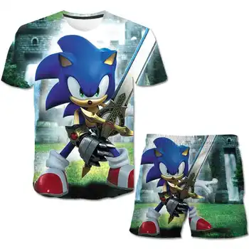 2020 3D sonic Meninos de terno T-shirts Sonic the Hedgehog roupas de Crianças Meninas casaco do Traje de Crianças Conjunto de verão cool Baby Boy shorts
