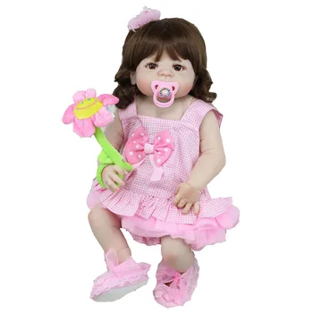 55 cm de Corpo Inteiro de Silicone Renascer Menina Boneca, Brinquedos Docemente Recém-nascido Princesa Criança Bebês Boneca de Presente de Aniversário de Criança tomar banho de Brinquedo