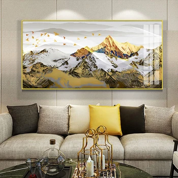CNPAINTING Arte de Parede Imagem Cavas Pintura Paisagem de Impressão Golden Mountain impressão de Cartaz Sala de estar Decoração de Casa Sem Moldura