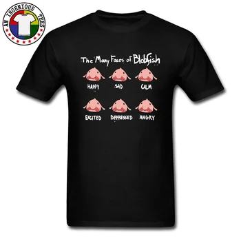 As Muitas Faces Do Blobfish Peixe Bonito Black T-Shirt Algodão Crewneck Homens T-shirts Cartoon Impresso T-Shirt Atacado Personalizado