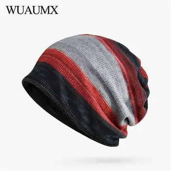 Wuaumx Outono Inverno Listrado Beanies Chapéus Para Mulheres e Homens de Turbante Chapéu de Veludo de Cabeça Quente Skullies Beanies Cap czapka zimowa