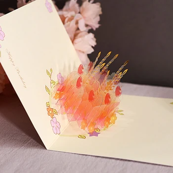 1pcs de Cristal Bolo 3d tridimensional Cartão de Aniversário, Cartão de Saudação Para Crianças Amante do Bolo de Aniversário Cartão Dobrável