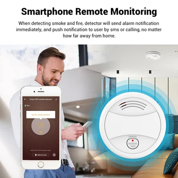 Wi-fi Smart Detector de Fumaça com Controle Remoto Tuya Vida Inteligente APP Sensor de Fumaça, Sensor de Alarme sem Fio, Detector de Sistemas de Segurança Rookmelder