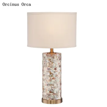 American luxo branca shell luminária de mesa estudo de quarto de cabeceira lâmpada romântico simples decorativa LED lâmpada de mesa