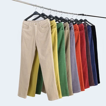 Veludo Reta Calças para as mulheres plus size 27-35 cintura alta slim Trecho calças de algodão de alta qualidade chic casual, Mãe calças