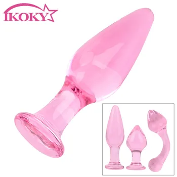 IKOKY Massagem de Próstata Brinquedo do Sexo para as Mulheres de cor-de-Rosa de Cristal Plug anal Erótica de Vidro Plug Anal Produtos para Adultos do sexo Feminino Masturbação