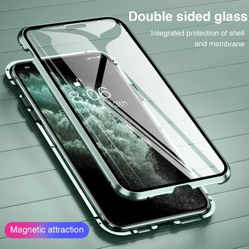 Magnético de Adsorção de Metal Telefone de Caso Para o iPhone 11 Pro X XS Max 6 7 8 Plus SE2 Dupla de Vidro Temperado Completo Capa Protetora
