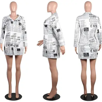 Mulheres novas Blusas, Camisas de Jornal Impresso do Projeto de Longo Manga Longa curva para Baixo do Pescoço Mulheres Tops Amarelo Branco S-XXL