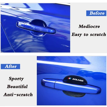 Para Hyundai Solaris 2017 2018 2019 2020 Accessorie 4pcs Nova Fibra de Carbono de Padrão de Carro maçaneta da Porta do Zero Protetor de Couro Vara