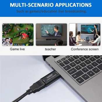 Portátil USB 2.0 HDMI da Placa de Captura de Vídeo Mini Gravação de Caixa com USB 3.1 Adaptador OTG para o Jogo DVD ao Vivo Streaming de Transmissão