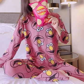 3 Pcs Novos Preguiçoso Estilo Princesa 2020 Primavera Verão As Mulheres Conjunto De Pijama De Manga Longa Bonito Mulheres Pijamas Calça Comprida Simples Pijama