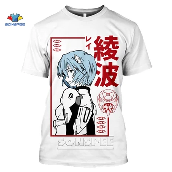 SONSPEE Evangelion Genesis Asuka Anime T-Shirt Men 3D Print Summer Top Tees Round Neck White T Shirts Aesthetic Harajuku Clothes