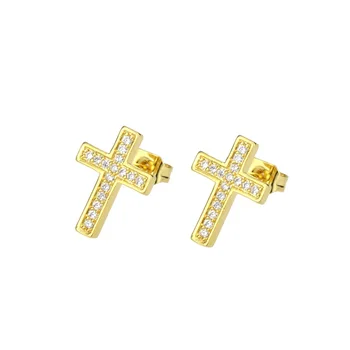 Novo design de ouro, cobre, branco, zircônia cúbica pequena cruz brincos colar para as mulheres da festa de aniversário simples conjunto de jóias de presentes