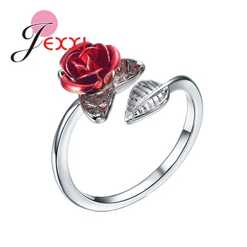 Mais vendidos Prata 925 Flor Rosa-deixa CZ Moda de pedra de Strass Anel para a Mulher Noivado/Casamento Jóias Anéis