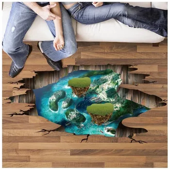 3D Fantástica Ilha de Andar, Adesivos Para Sala, Quarto, Decoração de Casa de PVC Removível Adesivos de Parede Decorativos, Adesivos de Wallpapers