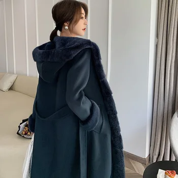 Real Mink Fur Casaco Longo Casaco de Peles de Mulheres Casaco de Inverno Com Capuz Natural Roupas de Cashmere Mulheres Casacos 2020 Elegante e Luxuoso Quente