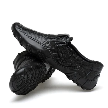 JKPUDUN Homens Casuais Sapatos de Couro Genuíno De 2018 Mens Sapatos de marcas de Luxo de Moda Respirável Condução Tênis Slip On Confortáveis Mocassins