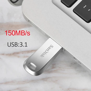 SanDisk Original e Genuíno de Ultra Luxo USB 3.1 Unidade Flash USB de 16GB 32GB 64GB Pen Drive 128GB de Memória Stick Full Metal Jacket