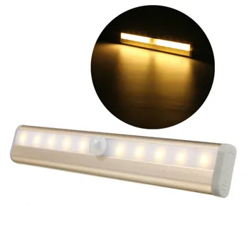 10 LEDs de PIR Movimento do DIODO emissor de Luz do Sensor Armário guarda-Roupa de Cama Lâmpada LED Em Gabinete Noite de Luz Para o Armário Escadas Cozinha 6V