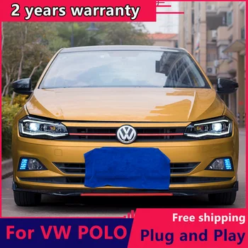 A VW Polo Faróis de LED 2019 Para o Polo Cabeça de lâmpada de Nevoeiro Luzes de Dia, com Luz DRL H7 frontal LED Bi-Xenon Lente de Feixe Duplo Lente
