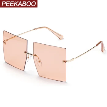 Peekaboo quadrado grande óculos de sol para mulheres sem aro uv400 laranja marrom masculina óculos de sol em metal ouro de verão, estilo moderno dropship