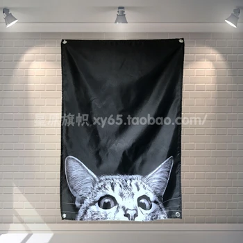Gato bonito Bandeira Banner, Decoração de Suspensão de bandeira 4 Gromments nos Cantos 3*5 METROS 144cm*96 cm