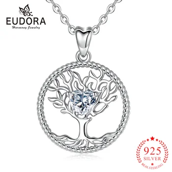 Eudora Prata Cristal Árvore Colar Árvore da vida Pingente zirconia Cúbico Charme Jóias para as mulheres D447