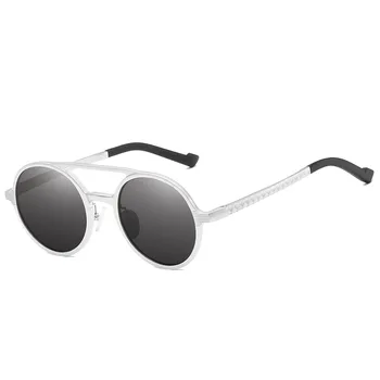 Alta Qualidade Mens Rodada de Alumínio de Dupla Ponte de Óculos de Sol Vintage Metal Óculos Polarizados para Homens Gótico Retro Óculos de sol 5534