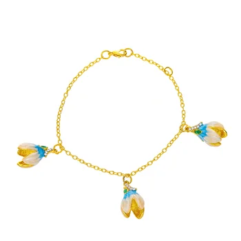 Moda de ouro popular pulseira azul e branco flores femininas presente do dia dos Namorados jóias requintadas atacado
