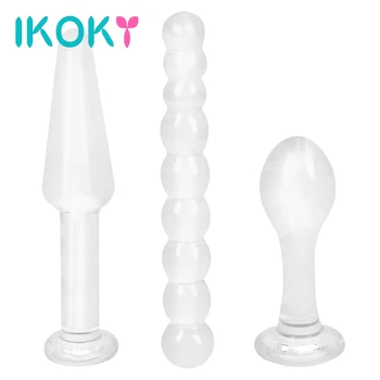 IKOKY 3Pcs/set Vidro Plug Anal de Cristal Butt Plug Massageador de Próstata Bunda Estimulação Adultos Brinquedos Sexuais para Mulheres, Homens Anal, Vibrador de Esferas