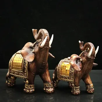 Elefante Figurinhas com Tronco de Até Resina Jardim Números da Sorte Estátuas de Elefantes Feng Shui Escultura Colecionáveis Presentes Casa Decoração