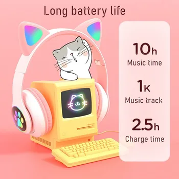 Novo RGB Gato de Fones de Ouvido Bluetooth 5.0 Baixo Ruído Cancelando Adultos, as Crianças Menina Fones de ouvido Cartão do TF do Apoio Casco Mic Música de Presente