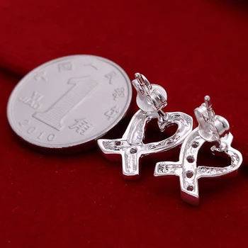 Prata 925 Esterlina de Coração CZ Zircão Brincos Para Mulheres de Jóias de Casamento