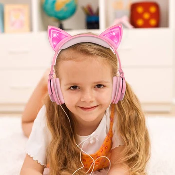 Com fio Ajustável de Fone de ouvido da Menina de Gato Orelha LED Fone de ouvido Bluetooth Crianças de Fone de ouvido Piscando 3 de Incandescência Estéreo Com Caixa original