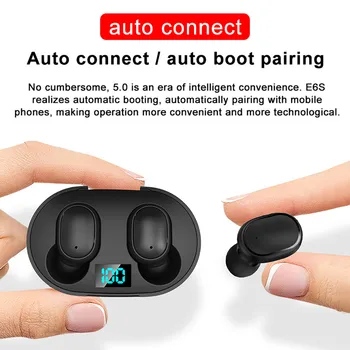 E6s sem Fio Auricular TWS Verdadeiro Bluetooth 5.0 Fone de ouvido Estéreo Bass In-ear Fone de ouvido sem Fio Bluetooth Fone de ouvido com Cancelamento de Ruído 9D