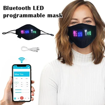 Bluetooth LED Programável Rosto Capa Personalizada Sinal de USB Recarregável para o Halloween, festa de Festa de Suprimentos Cosplay Máscara do Partido