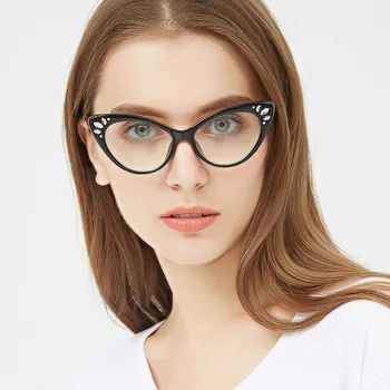 Novo Olho De Gato Strass Óculos De Armação De Mulheres A Marca De Óculos Com Armação De Óculos Olho De Gato Quadro Feminino Limpar Lente De Óculos, Oculos