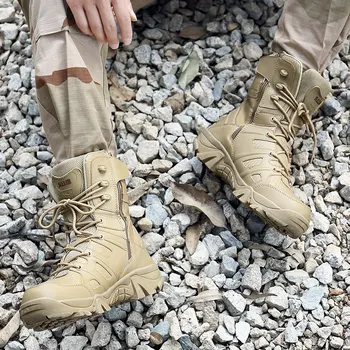 Esportes ao ar livre dos Homens Negros Caminhadas Sapatos de Couro Impermeável Exército Botas de Topo no Deserto Tático Botas Masculinas Botas Militares Hombre