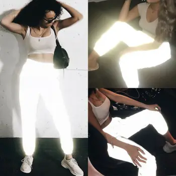 Mulheres Senhora Sexy Moda Confortável Cintura Alta Casual Solta Largas Calças Compridas Luminosa Lápis De Carga Das Calças